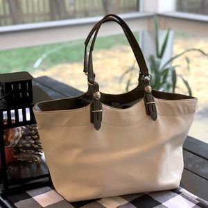 Coach Tote. White leather with grey trim!